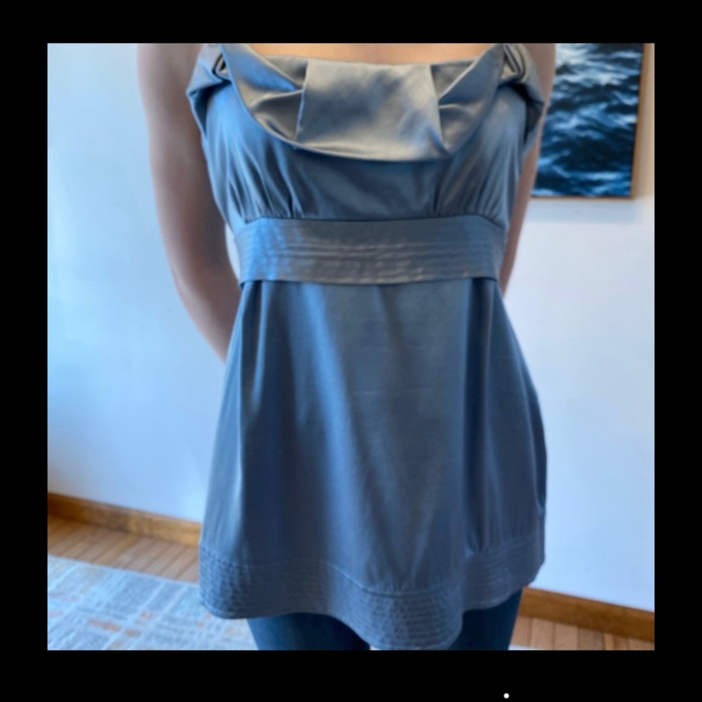 BCBG MAX AZRIA Silver Blue Silk Peplum Top S